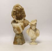 An early 20th century Italian alabaster female portrait bust, 34cm high, and a smaller bust of