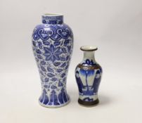 Two Chinese blue and white vases c. 1900, largest 23cm high