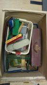 Assorted toy train accessories, tinplate dock crane, etc.