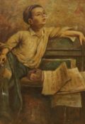 Oil on canvas, Portrait of a boy smoking, 70 x 48cm