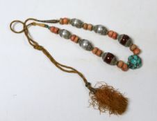 A Tibetan? white metal and multi bead set necklace, 54cm,