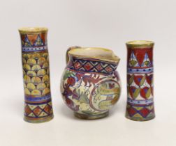 Three pieces of Alfredo Santarelli lustre maiolica, tallest 16cm