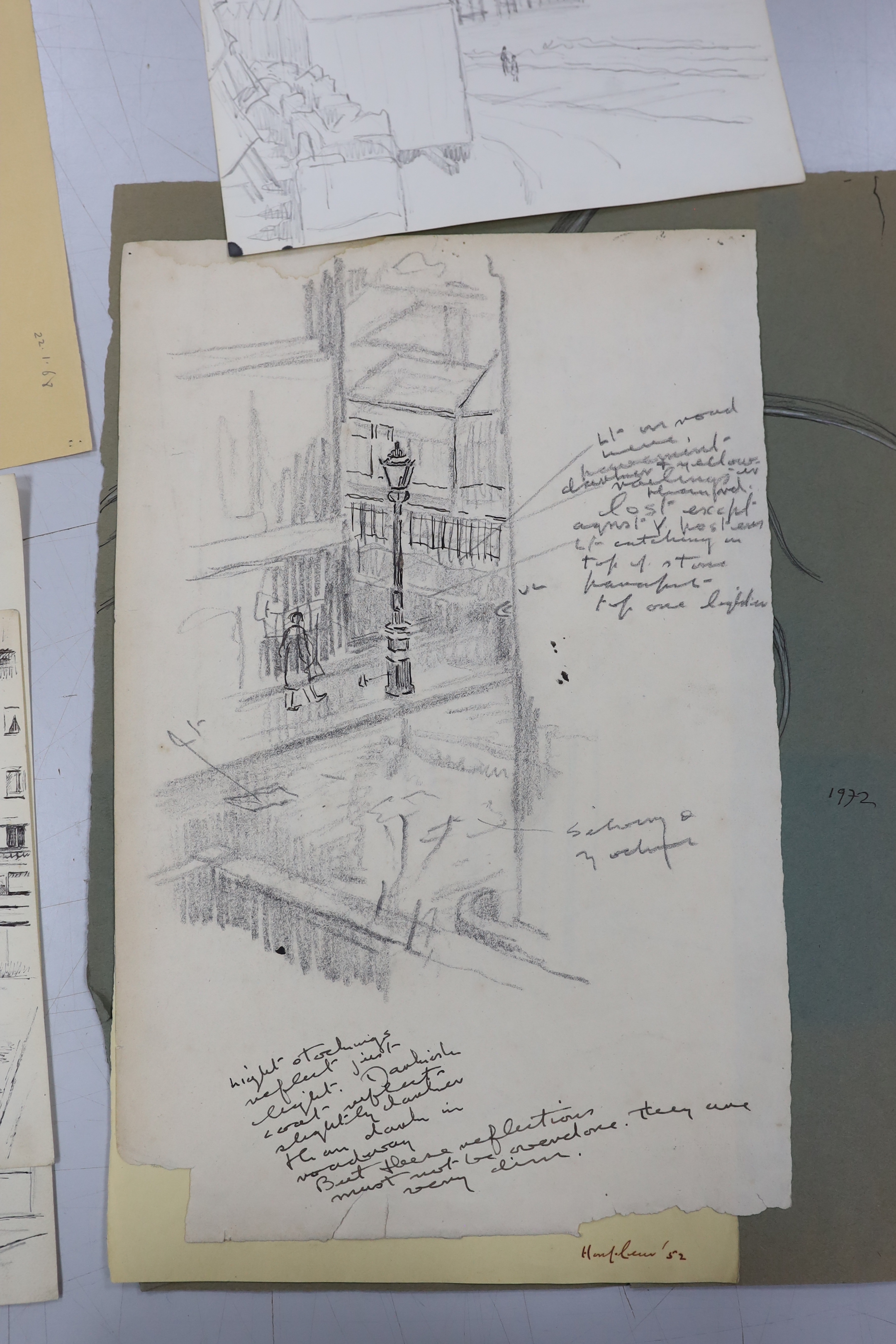 Clifford Hall (1904-1973) collection of pencil and ink sketches on paper, figural studies and - Image 6 of 7