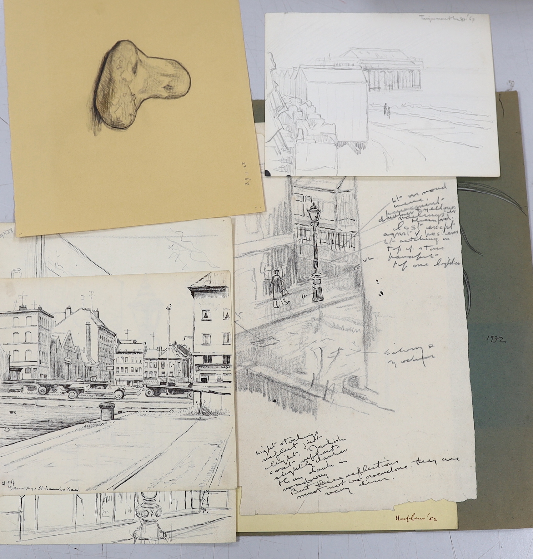 Clifford Hall (1904-1973) collection of pencil and ink sketches on paper, figural studies and - Image 4 of 7