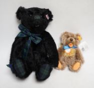 A Steiff musical Black Watch bear with bag and certificate with small Steiff Zotty yellow tag with