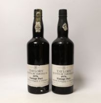 Two bottles of Taylor's Quinta De Vargellas, 1976 vintage port.