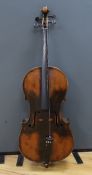 A full size cello labelled Adolf Stowaller, cased, 132cm high