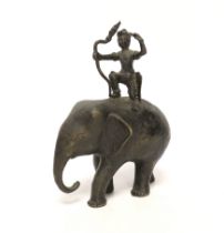 An Indian bronze elephant with mounted archer, 16cm high