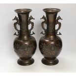 A pair of Japanese bronze vases, Meiji period, 31cm