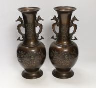 A pair of Japanese bronze vases, Meiji period, 31cm