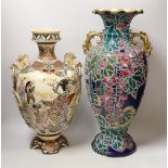 Two large Satsuma pottery vases, tallest 47cm