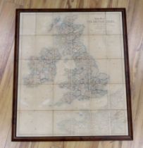 Benjamin Rees Davies, 19th century framed folding railway map of the British Isles and part of