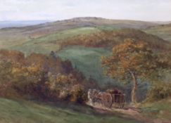 Edward Charles Pascoe Holman (1882-1955) watercolour, Extensive landscape with horse cart and