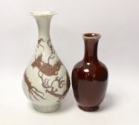A Chinese sang de boeuf glaze vase and another copper red ‘dragon’ vase, tallest 26cm