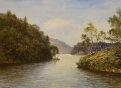 H. East (fl.1890-1920) oil on canvas, "Loch Katrine", signed and inscribed to the mount, in ornate