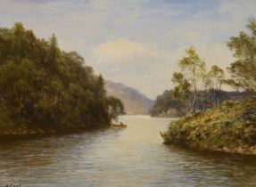 H. East (fl.1890-1920) oil on canvas, "Loch Katrine", signed and inscribed to the mount, in ornate