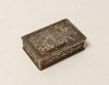 A Burmese? white metal box rectangular snuff box, 67mm.