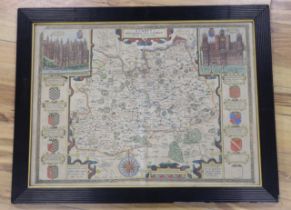 After John Speed (1552-1629) antique hand coloured map of Surrey, 40 x 54cm