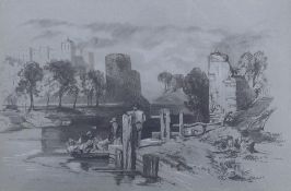 James Duffield Harding (1797-1863) pencil sketch, On the River Thames at Kew, inscribed verso '