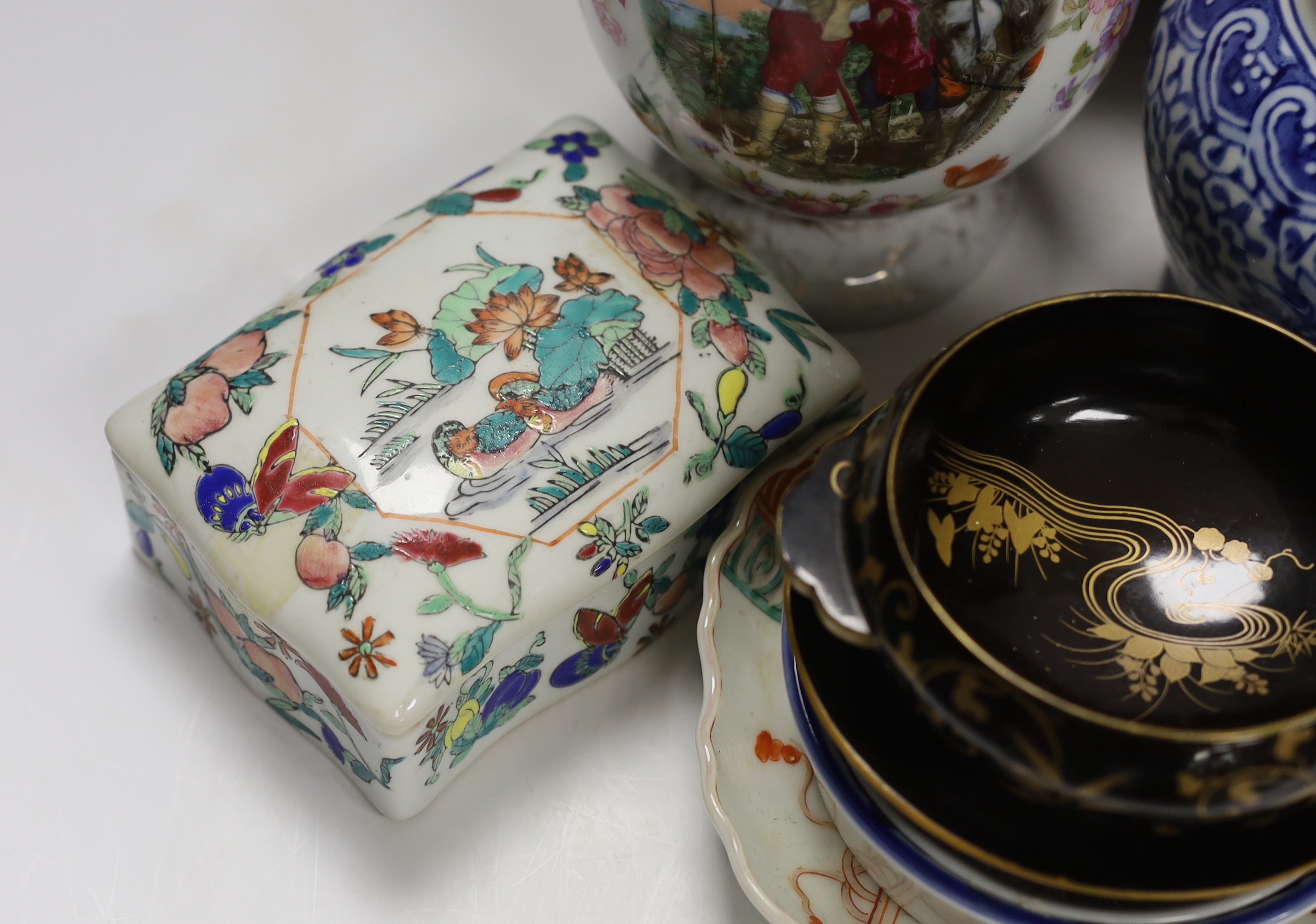 A 19th century Japanese Imari box and cover together with other Japanese, Chinese and European - Image 3 of 6