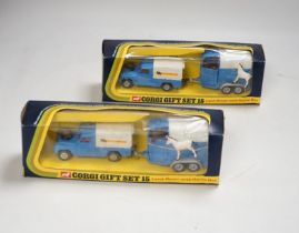Two boxed Corgi Toys Gift Set 15; Land-Rover with Rice’s Beaufort Double Horse Box, both complete