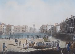After Edward Dayes (1763-1804) hand coloured engraving, View of Hanover Square, published London,