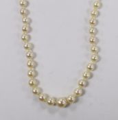 A 1960's single strand graduated cultured pearl necklace with diamond chip set 9ct white gold clasp,