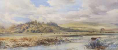E. Jennings, watercolour, Bramber Castle, Sussex, signed with monogram, 26 x 60cm