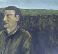 Alan Parker, oil on board, Portrait of a gentleman in a landscape, inscribed verso, 62 x 66cm