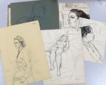 Clifford Hall (1904-1973) collection of pencil and ink sketches on paper, figural studies and