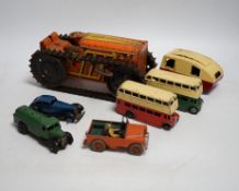 Twenty Dinky toys for restoration, including a Hudson Sedan, Loudspeaker van, Double deck Bus,