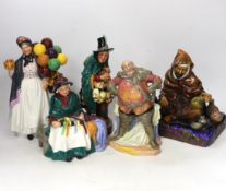 Five Royal Doulton figures, The Potter HN 1493, The Mask Seller, HN 2103, Falstaff HN 2054, Silks