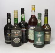 A 68cl bottle of Martell VS cognac together with 5 other various bottles of port, sherry etc.