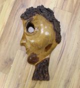 An abstract mask wood carving, 59cm high