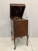 An early 20th century HMV mahogany cabinet, gramophone retailed by Selfridges, model 511, width