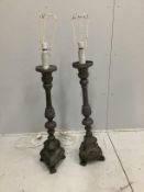 A pair of French pewter table lamps, height 88cm