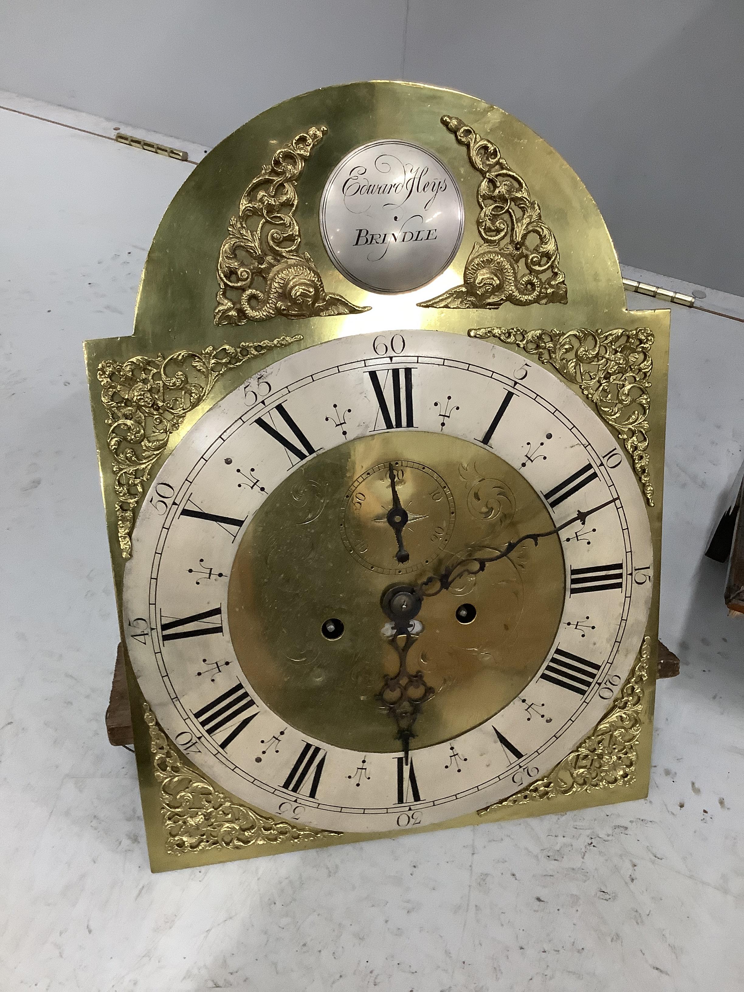 An early 19th century inlaid oak eight day longcase clock, marked Edward Heys, Brindle, in need of - Image 2 of 4