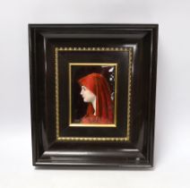 Henriette Marty (1902-1996), a Limoges enamelled plaque on copper of Fabiola, signed, framed,