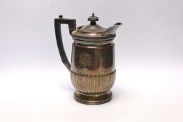 A late Victorian demi-fluted silver hot water jug, Mappin & Webb, Sheffield, 1897, gross weight 17.