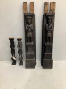 A late 19th century Flemish carved oak fire surround, disassembled, width 182cm