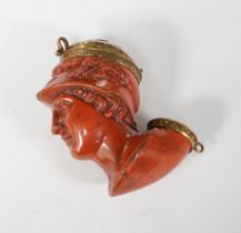 A 19th-century French terracotta pipe modelled as the bust of Hermes, approximately 10cm high