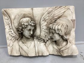 A cast plaster plaque Tobias and the Angel, width 58cm, height 42cm