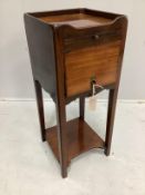 A George III and later mahogany bedside cabinet fitted slide, width 33cm, depth 33cm, height 81cm