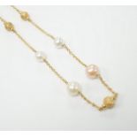 A modern Italian 18ct gold, twelve stone two colour cultured pearl and five gold sphere set