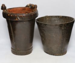 Two 19th century leather fire buckets, tallest 32.5cm
