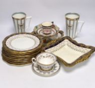 An Aynsleys part dessert service and other tea wares including a pair of commemorative mugs