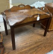 A 19th century mahogany rectangular butler's tray on associated stand, width 72cm, depth 47cm,