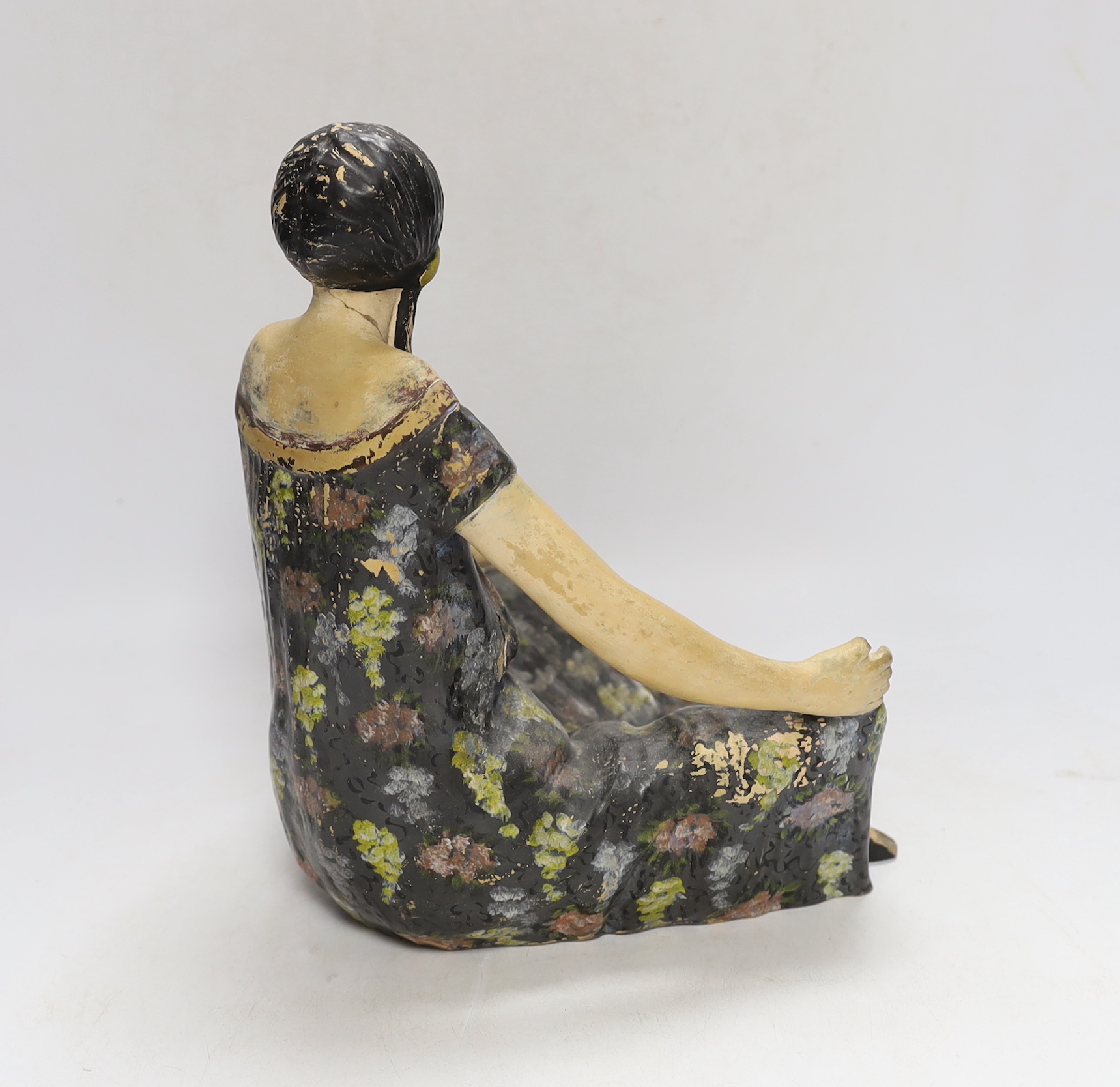 An Austrian painted terracotta figure of a seated girl, 27cm high - Image 2 of 4
