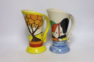 A Bernadette Eve Staffordshire jug, hand painted by Ty Will ‘Gardens’ and a similar Devon Ware