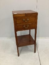 A George III banded mahogany enclosed wash stand converted to a bijouterie table, width 41cm,